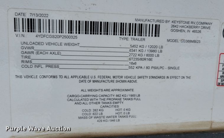 image for item NB9877 2023 Keystone Cougar camper