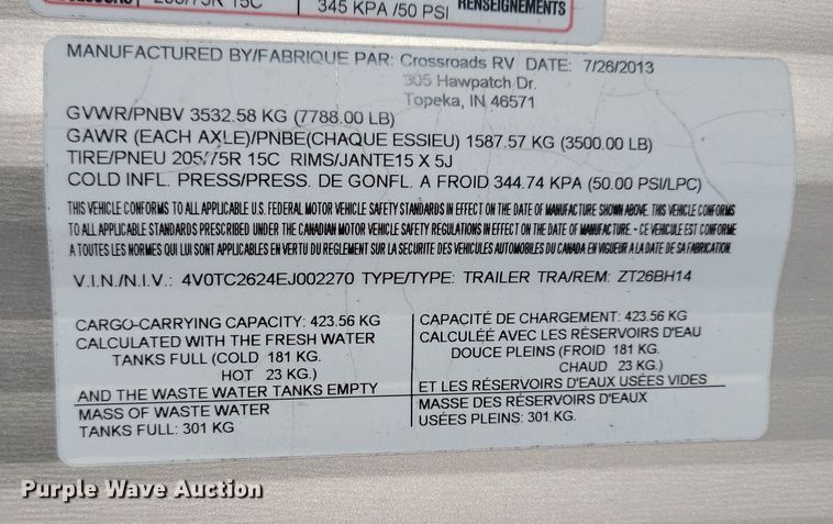 image for item NB9881 2014 CrossRoads Zinger camper