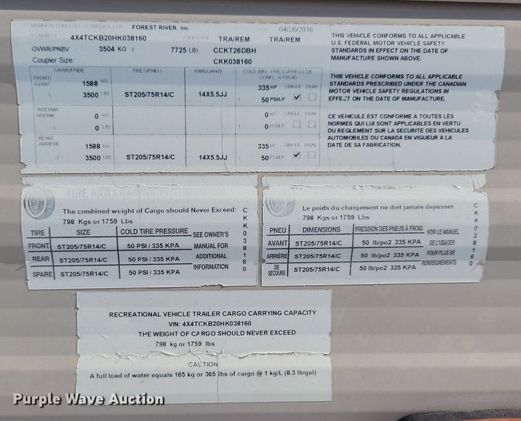 image for item NB9884 2017 Forest River Patriot camper