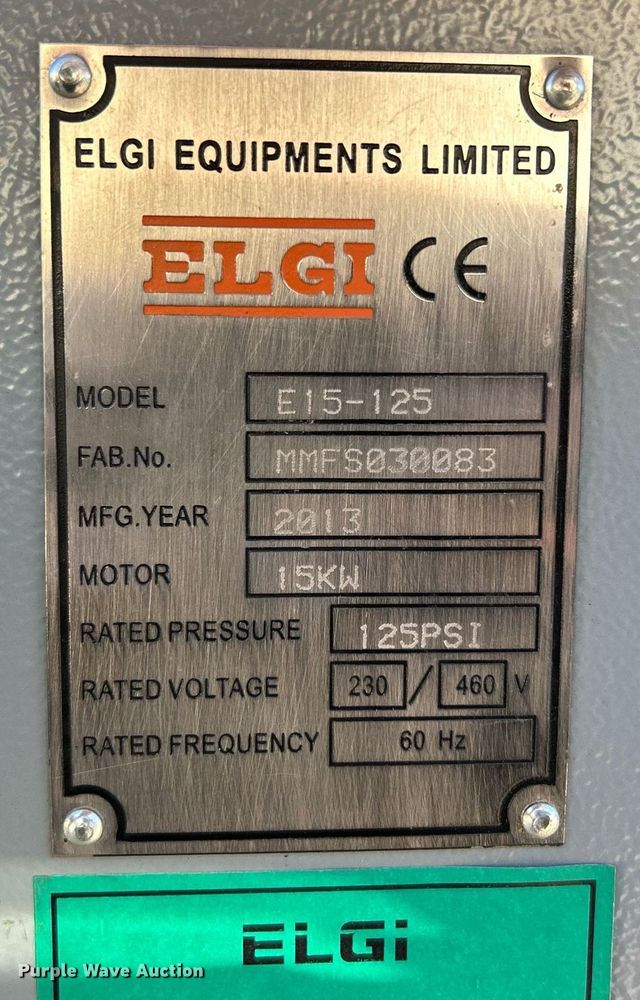 image for item ND9394 2013 ELGI E15-125 air compressor