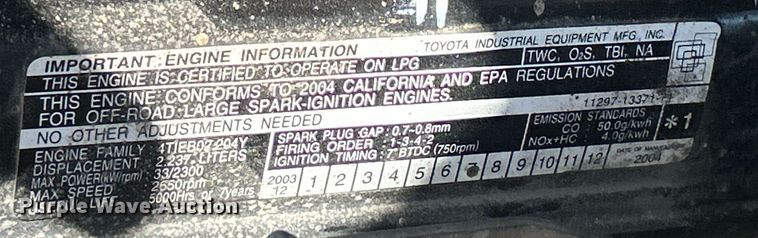 image for item ND9412 2004 Toyota 7FGU20 forklift