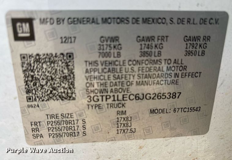 image for item OB9485 2018 GMC Sierra 1500 Crew Cab pickup truck