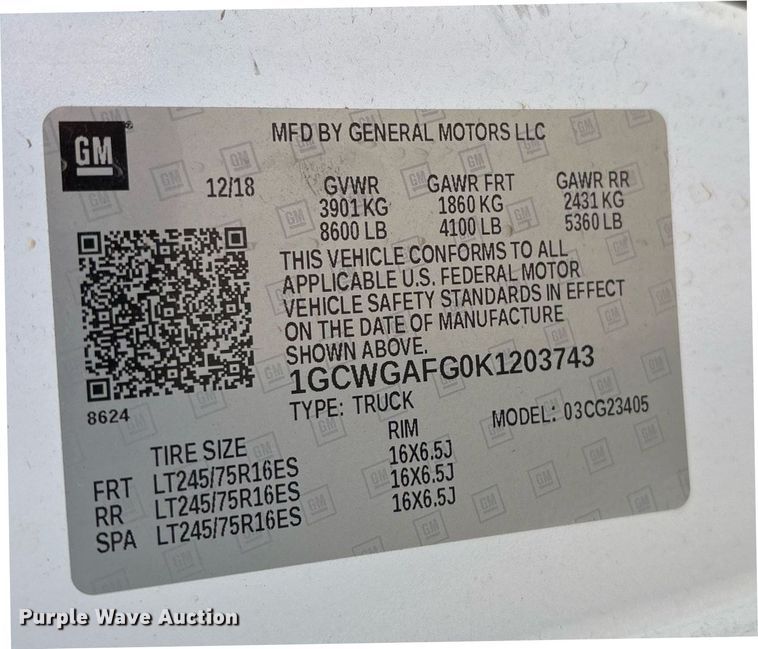 image for item OB9486 2019 Chevrolet Express 2500 van