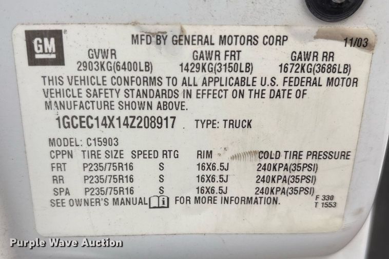 image for item OB9490 2004 Chevrolet Silverado 1500 pickup truck