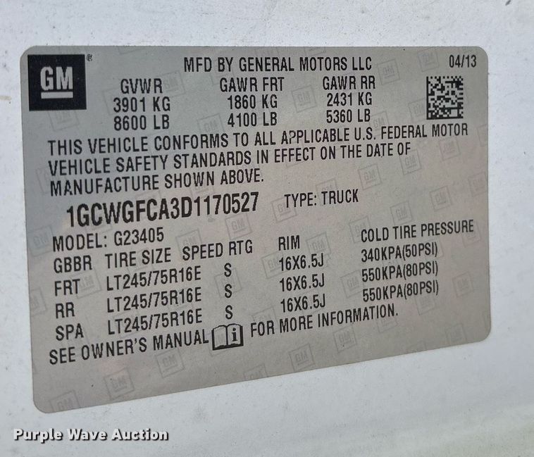 image for item OB9491 2013 Chevrolet Express 2500 van