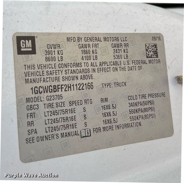 image for item OB9500 2017 Chevrolet Express 2500 van