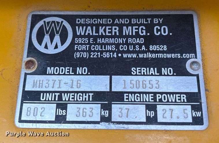 image for item OB9538 2018 Walker MH37I-16 ZTR lawn mower