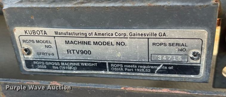 image for item OB9539 Kubota RTV900 utility vehicle