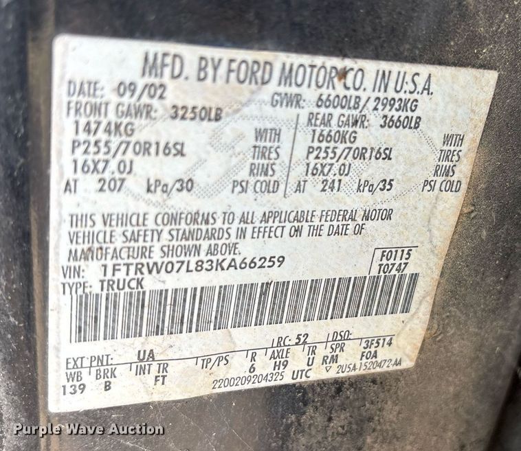 image for item OB9593 2003 Ford F150 Super Crew pickup truck