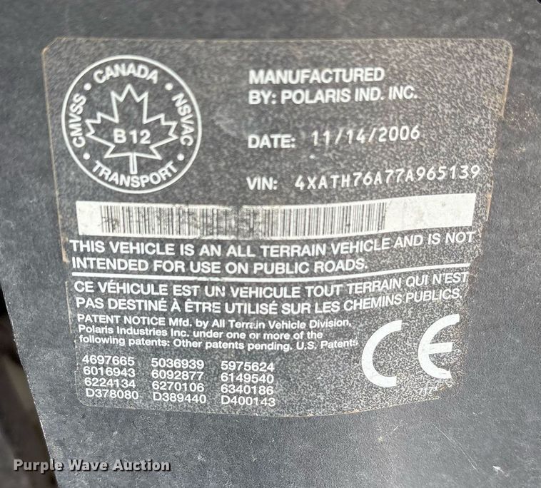 image for item OB9609 2007 Polaris Sportsman X2 800  ATV