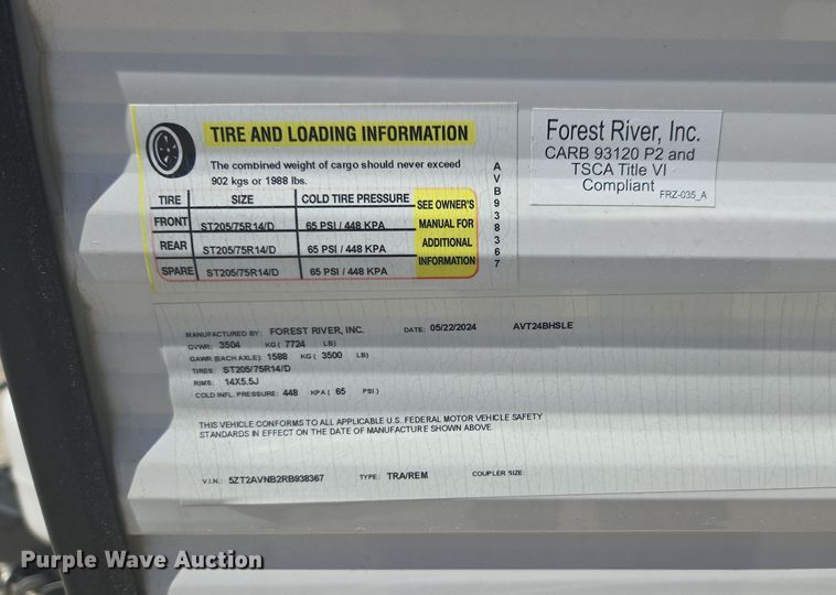 image for item YA0376 2024 Forest River Avenger LE camper