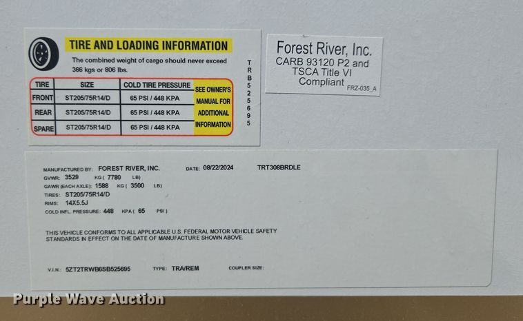 image for item YA0377 2025 Forest River Tracer camper
