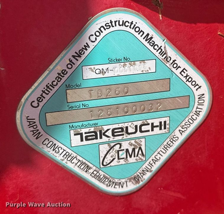 image for item DF8467 2014 Takeuchi TB260 mini excavator
