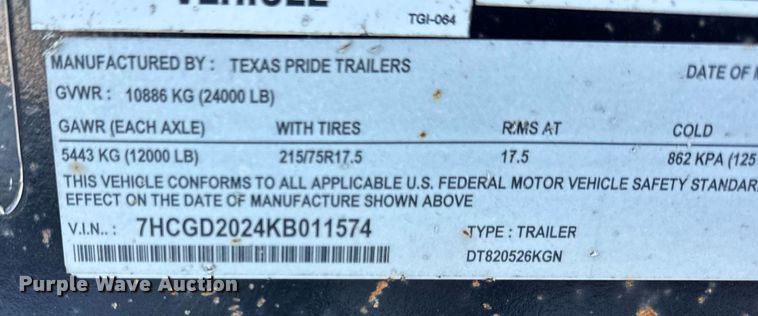 image for item DH9756 2019 Texas Pride dump trailer