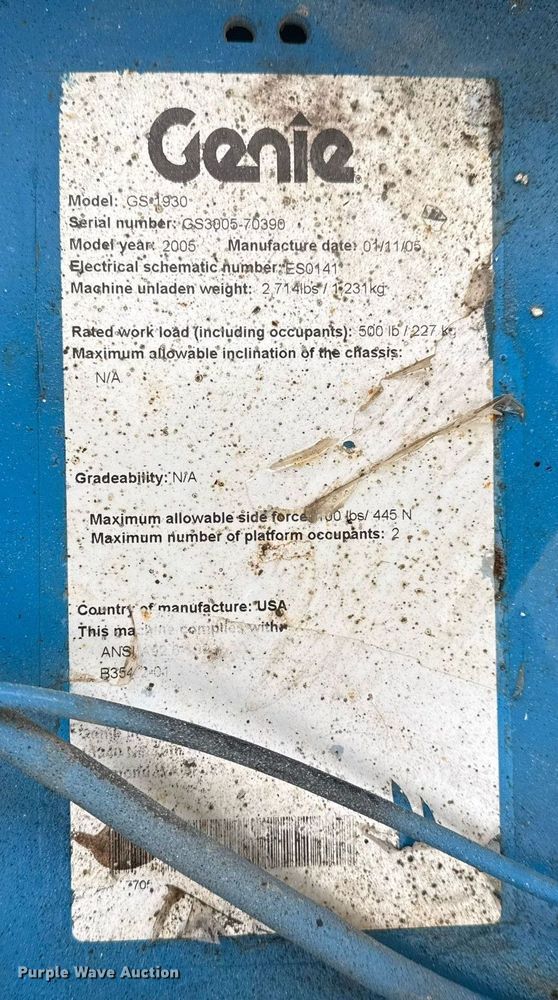 image for item DM5565 2005 Genie Lift GS-1930 scissor lift