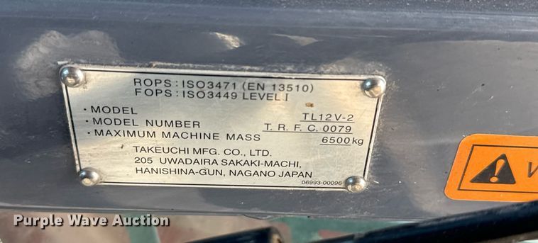 image for item DM5621 2020 Takeuchi TL12V-2 tracked skid steer loader