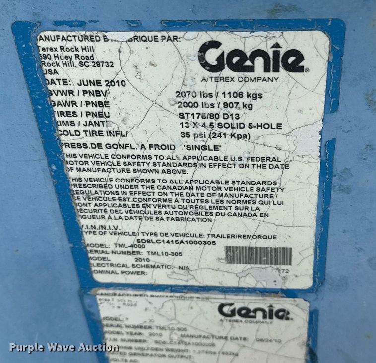 image for item DM5622 2010 Genie TML-4000 light plant