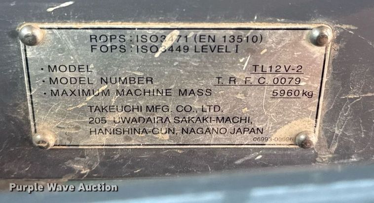 image for item DM5629 2019 Takeuchi TL12V-2 tracked skid steer loader