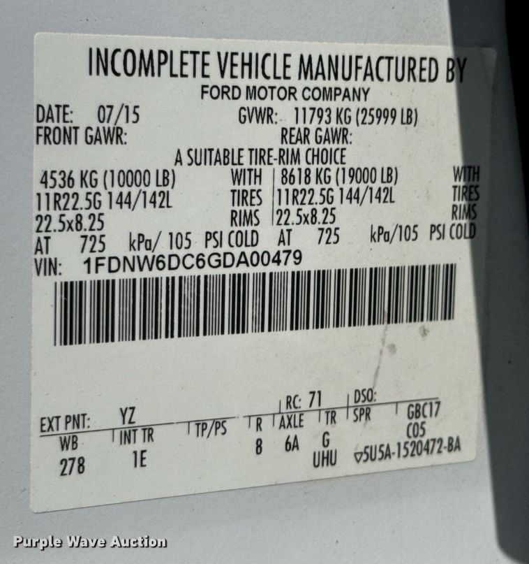 image for item DO0659 2016 Ford F650 Super Duty crew cab crane truck