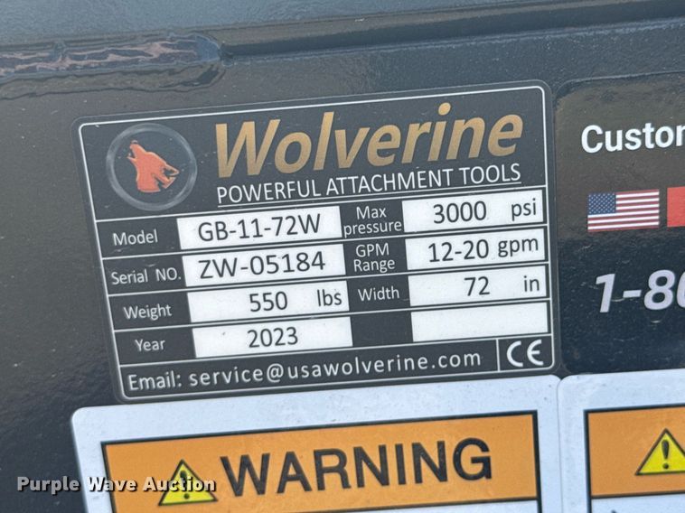 image for item DO0663 2023 Wolverine GB-11-72W skid steer grapple bucket