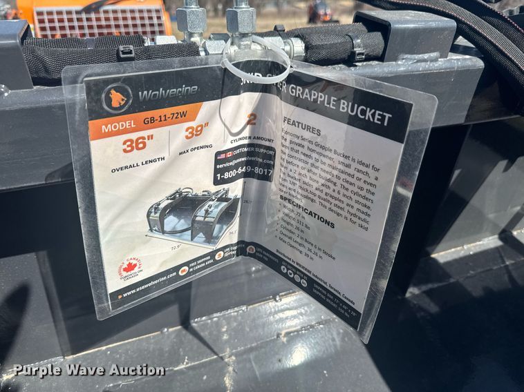 image for item DO0664 2023 Wolverine GB-11-72W skid steer grapple bucket