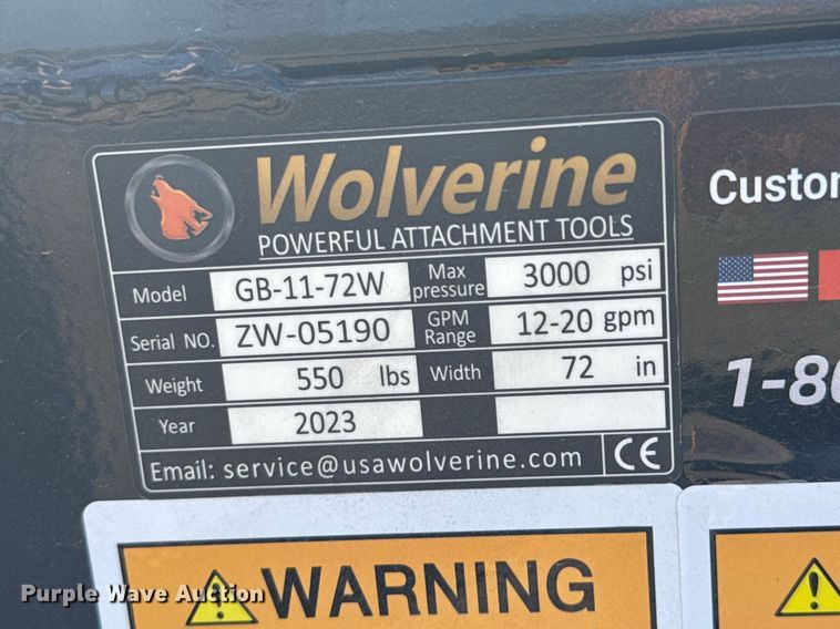 image for item DO0664 2023 Wolverine GB-11-72W skid steer grapple bucket