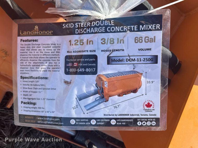 image for item DO0679 2024 LandHonor DCM-11-250G skid steer concrete mixer