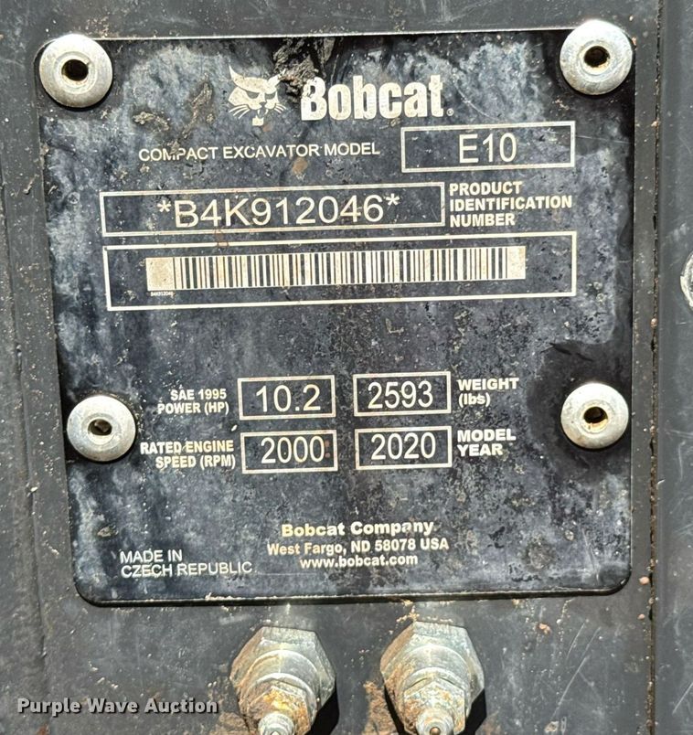 image for item DO0704 2020 Bobcat E10 mini excavator