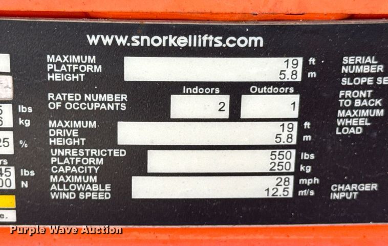 image for item DO0718 2017 Snorkel S3219E scissor lift