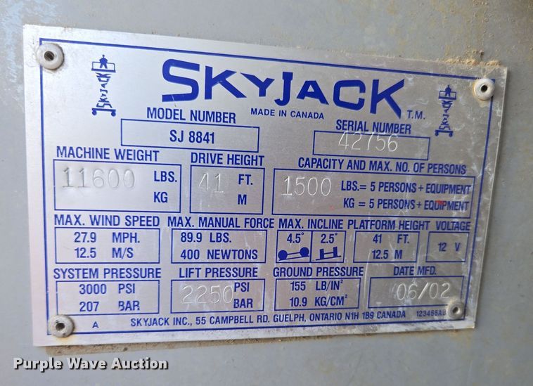 image for item DP6220 Skyjack SJ 8841 scissor lift