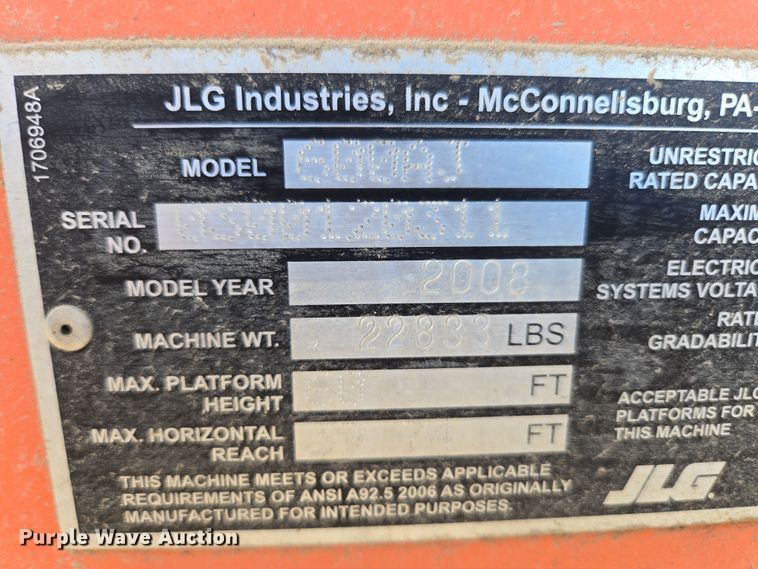 image for item DP6241 2008 JLG 600AJ boom lift