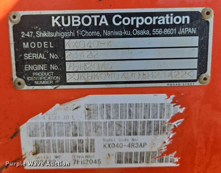 image for item DP6250 2015 Kubota KX040-4 mini excavator