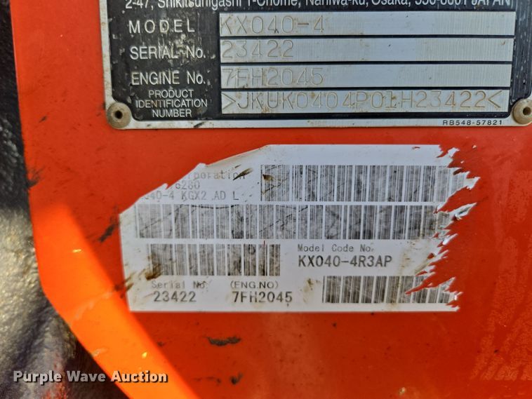 image for item DP6250 2015 Kubota KX040-4 mini excavator