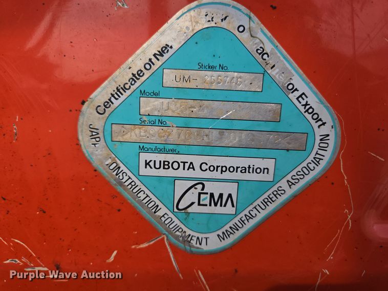image for item DP6253 2020 Kubota U35-4 mini excavator