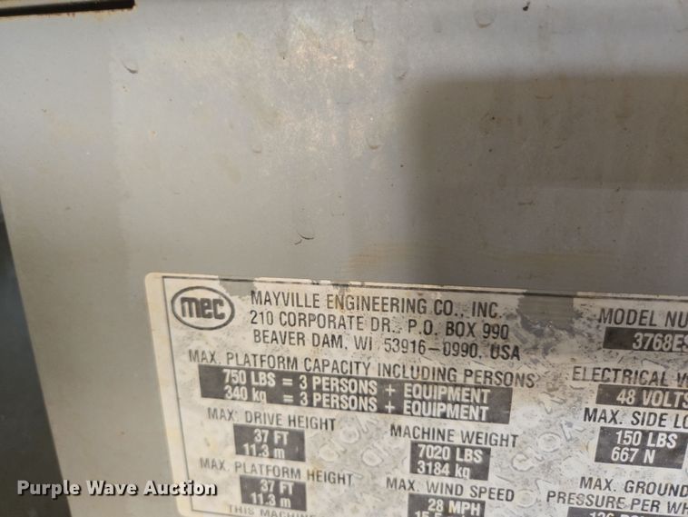 image for item DP6257 2000 Mayville Engineering Co Inc. 3768ES scissor lift