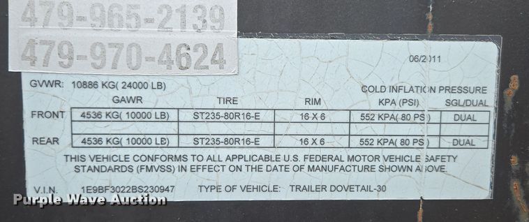 image for item DP6263 2011 Elite Trailer Dovetail-30 equipment trailer