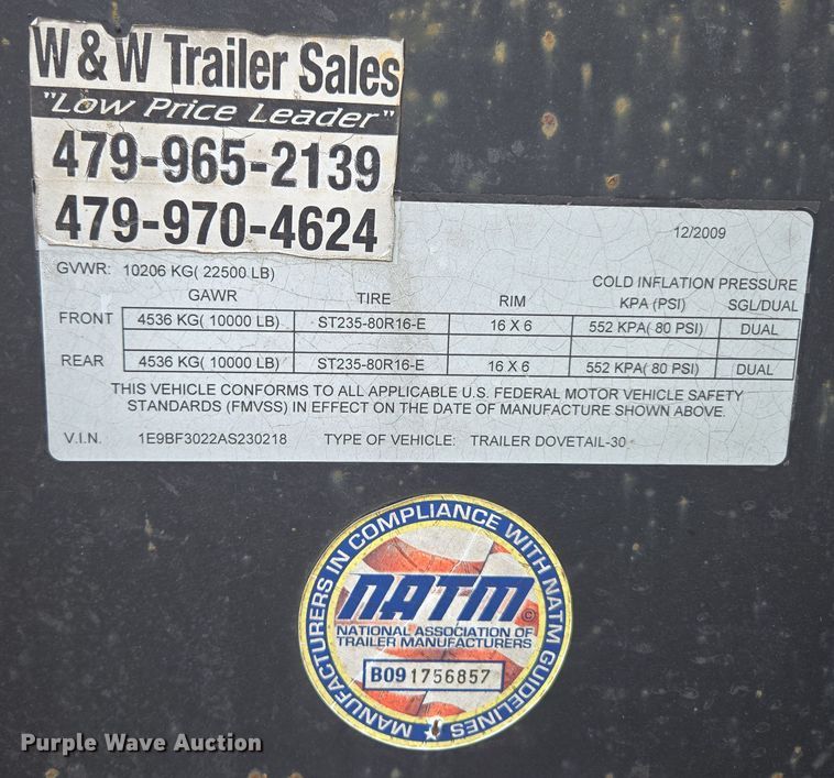 image for item DP6264 2010 Elite Trailer Dovetail-30 equipment trailer