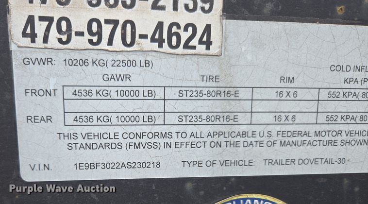 image for item DP6264 2010 Elite Trailer Dovetail-30 equipment trailer