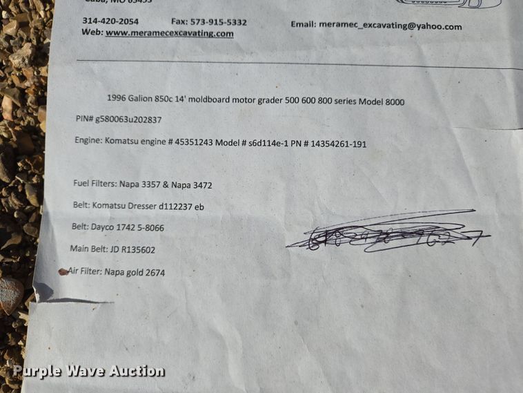 image for item DS5361 1997 Galion 850C motor grader