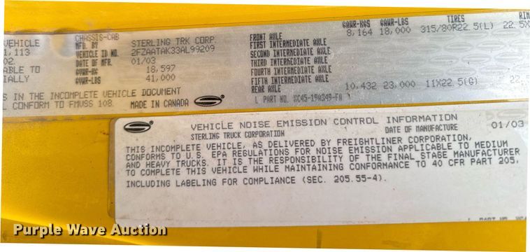 image for item DT0540 2003 Sterling L7500 dump truck