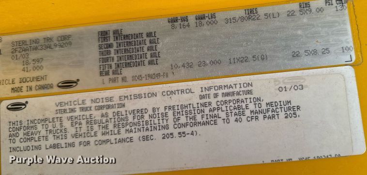 image for item DT0540 2003 Sterling L7500 dump truck