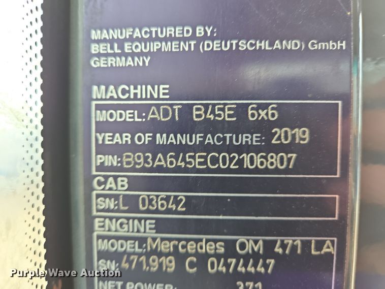 image for item DT4763 2021 Bell B45E 6x6 articulated haul truck