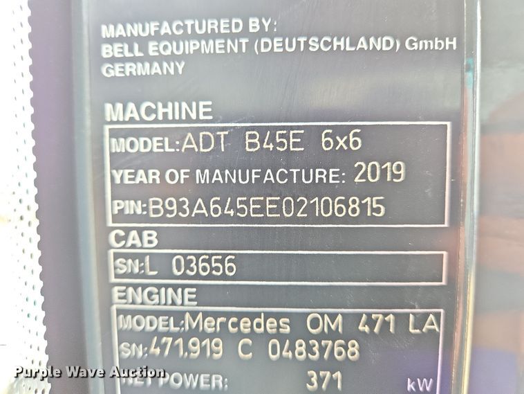 image for item DT4764 2021 Bell B45E 6x6 articulated haul truck