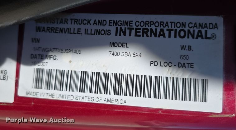 image for item DT6755 2008 International 7400 sewer jetter truck