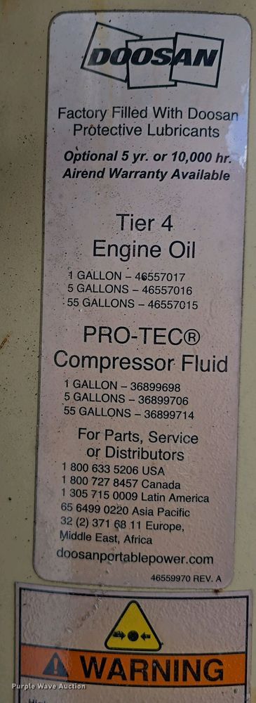 image for item DT6799 2015 Doosan P425/HP375WCU-T4I air compressor