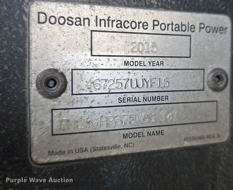 image for item DT6799 2015 Doosan P425/HP375WCU-T4I air compressor