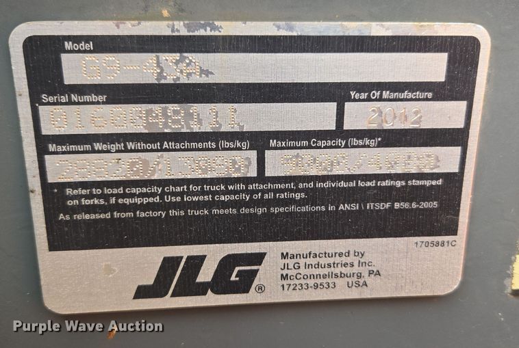 image for item DT7060 2012 JLG G9-43A telehandler