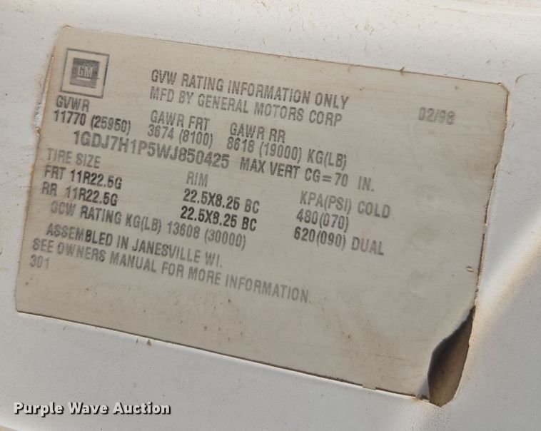 image for item DT7088 1998 GMC C7H042 dump truck