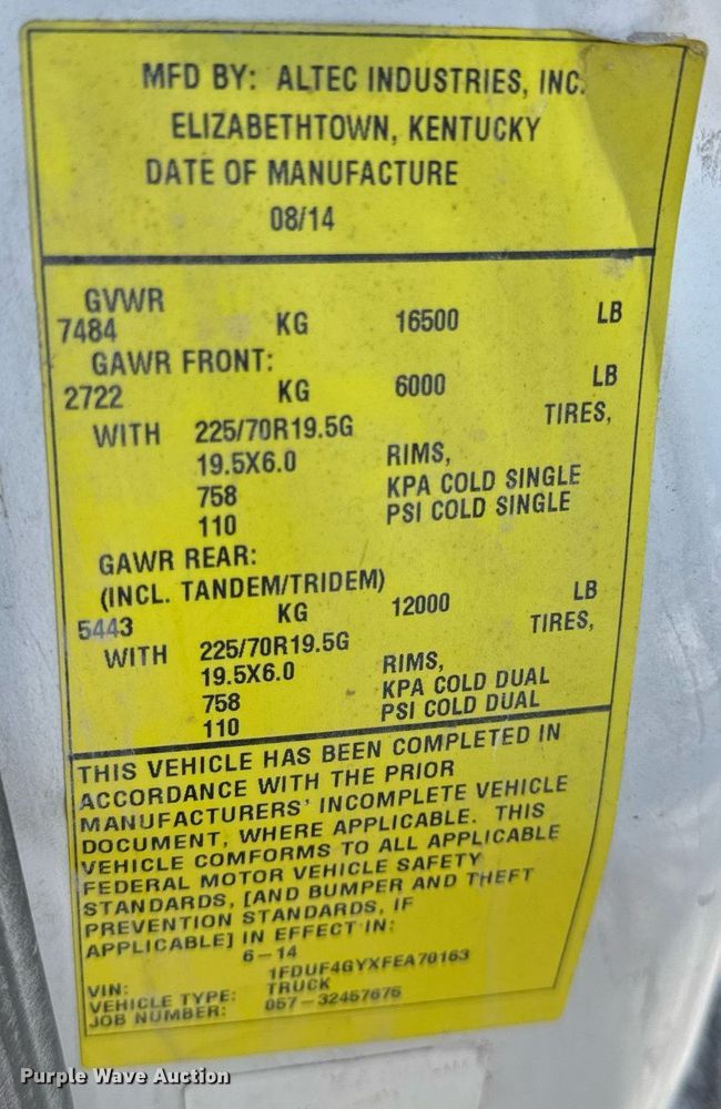 image for item DU3364 2015 Ford F450 Super Duty XL bucket truck