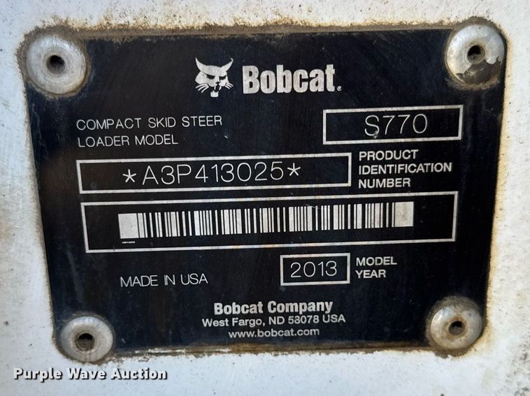 image for item DU3389 2013 Bobcat S770 skid steer loader